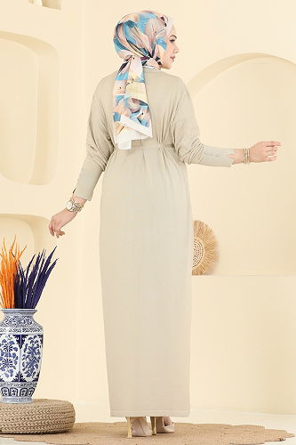 moda selvim الفستان بيج 241420TPK1167 - Thumbnail