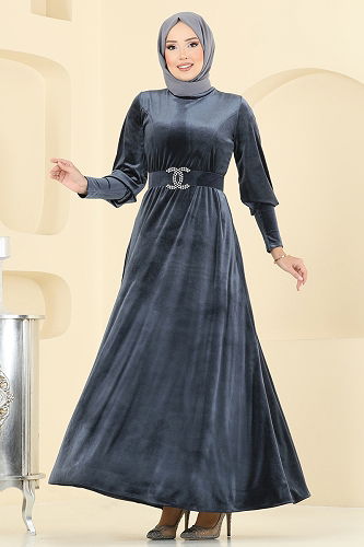 moda selvim Dress 2414MEY846 Anthracite - Thumbnail