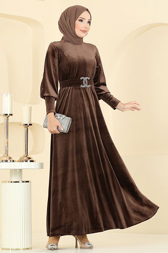 moda selvim Dress 2414MEY846 Brown - Thumbnail