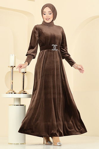 moda selvim Dress 2414MEY846 Brown - Thumbnail