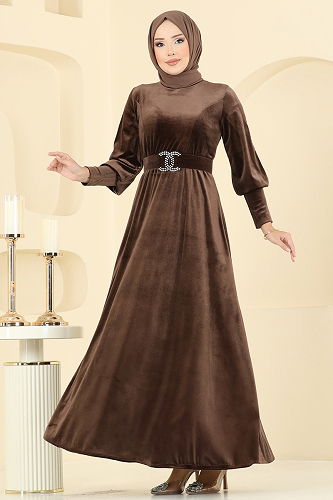 moda selvim Dress 2414MEY846 Brown - Thumbnail