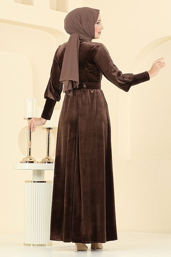 moda selvim الفستان بني 2414MEY846 - Thumbnail