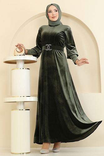 moda selvim Dress 2414MEY846 Khaki - Thumbnail