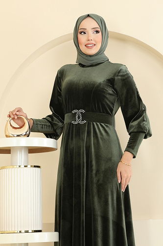 moda selvim Dress 2414MEY846 Khaki - Thumbnail