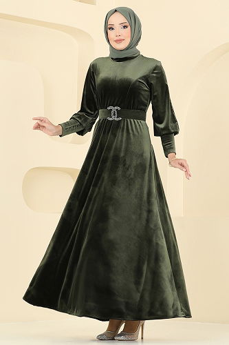 moda selvim Dress 2414MEY846 Khaki - Thumbnail