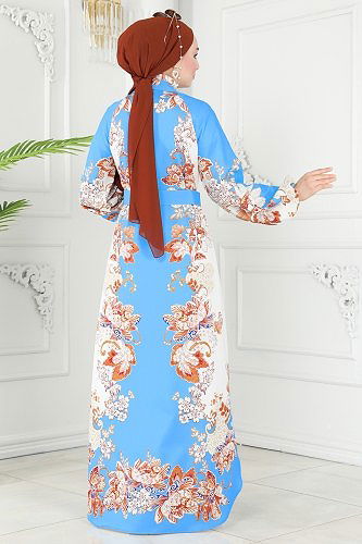 moda selvim Dress 2418JNF844 Blue - Thumbnail