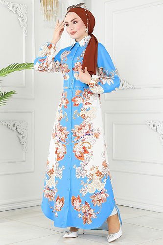 moda selvim Dress 2418JNF844 Blue - Thumbnail