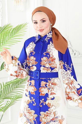 moda selvim Dress 2418JNF844 Saxe - Thumbnail