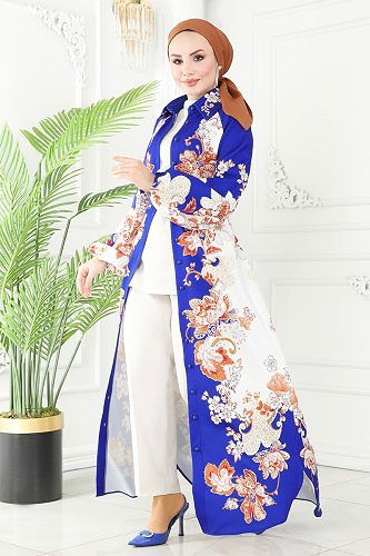 moda selvim Dress 2418JNF844 Saxe - Thumbnail