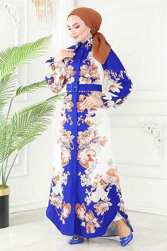 moda selvim الفستان نيلي 2418JNF844 - Thumbnail