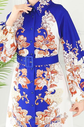 moda selvim الفستان نيلي 2418JNF844 - Thumbnail