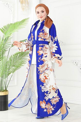 moda selvim الفستان نيلي 2418JNF844 - Thumbnail