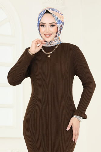 moda selvim Dress 24216BRZ597 Brown - Thumbnail