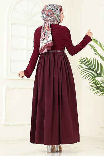 moda selvim الفستان خمري 2421ANT466 - Thumbnail