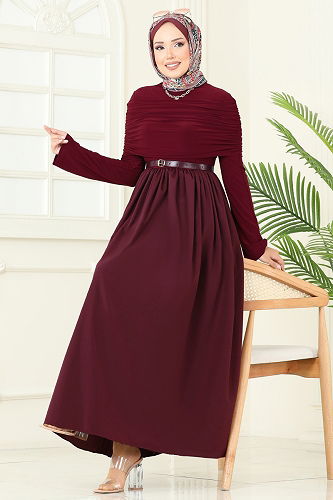 moda selvim الفستان خمري 2421ANT466 - Thumbnail