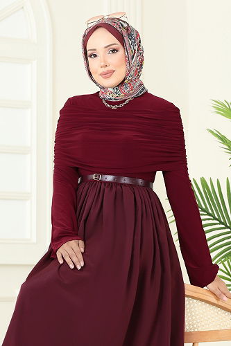 moda selvim الفستان خمري 2421ANT466 - Thumbnail