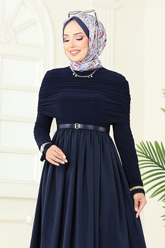 moda selvim Dress 2421ANT466 Navy Blue - Thumbnail