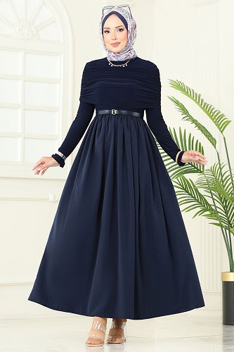 moda selvim Dress 2421ANT466 Navy Blue - Thumbnail