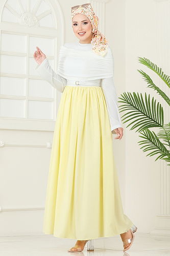 moda selvim Dress 2421ANT466 Yellow - Thumbnail