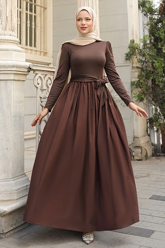 moda selvim Dress 2423ANT466 Brown - Thumbnail