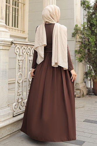 moda selvim Dress 2423ANT466 Brown - Thumbnail