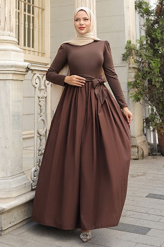 moda selvim الفستان بني 2423ANT466 - Thumbnail