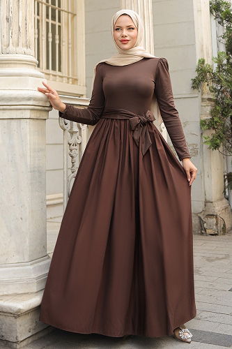 moda selvim الفستان بني 2423ANT466 - Thumbnail