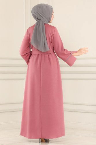 moda selvim 2433SL432 الزهري&الفضي فستان - Thumbnail