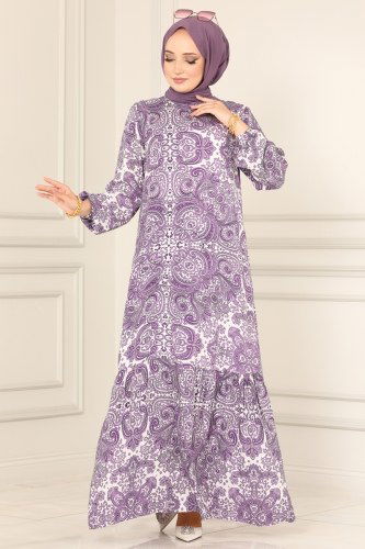 moda selvim Dress 2433SVT808 Lilac - Thumbnail