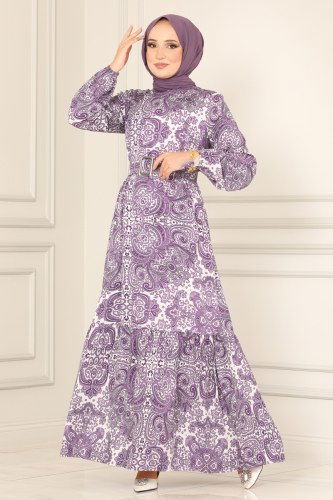 moda selvim Dress 2433SVT808 Lilac - Thumbnail