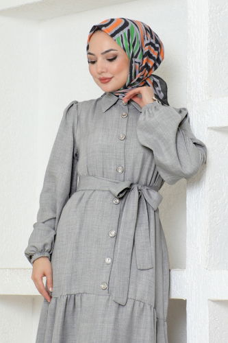 moda selvim Dress 243DVL817 Gray - Thumbnail