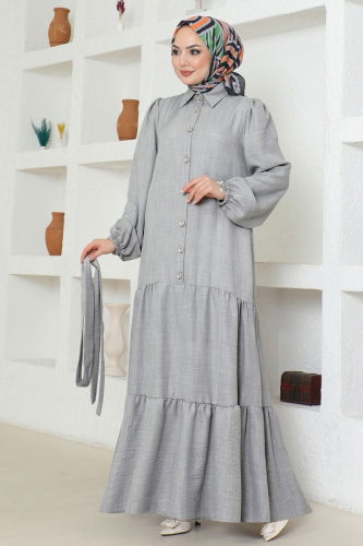 moda selvim Dress 243DVL817 Gray - Thumbnail