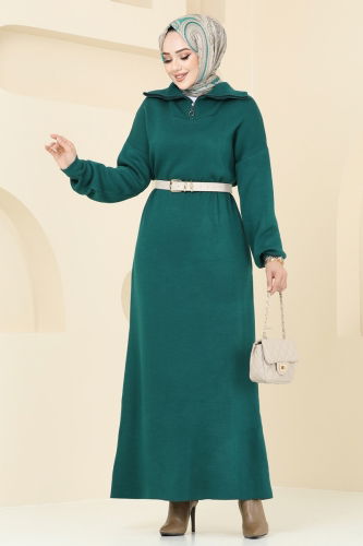 moda selvim Dress 2441BRZ597 Emerald - Thumbnail