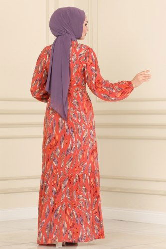 moda selvim 2441SVT808 مرجاني فستان - Thumbnail