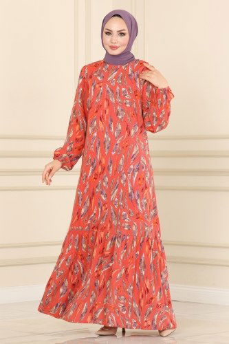 moda selvim 2441SVT808 مرجاني فستان - Thumbnail