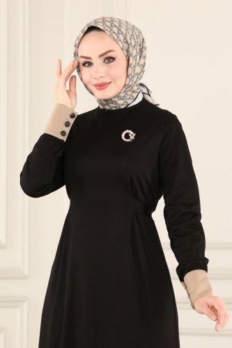 moda selvim 2442SL432 اسود فستان - Thumbnail