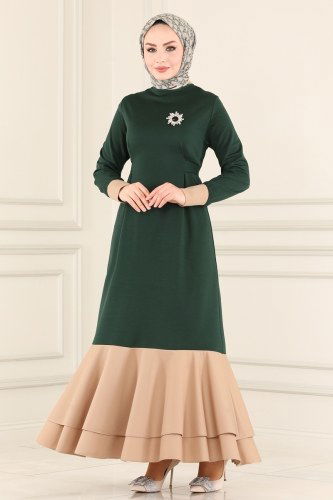moda selvim 2442SL432 الزيتي فستان - Thumbnail