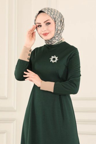 moda selvim 2442SL432 الزيتي فستان - Thumbnail