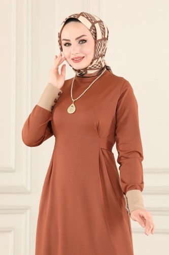 moda selvim 2442SL432 رملي فستان - Thumbnail