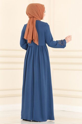 moda selvim Dress 2443SL432 Indigo - Thumbnail