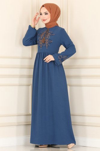 moda selvim Dress 2443SL432 Indigo - Thumbnail