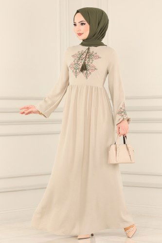 moda selvim Dress 2443SL432 Stone - Thumbnail