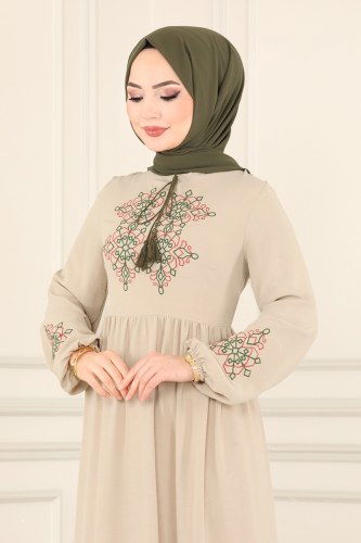 moda selvim Dress 2443SL432 Stone - Thumbnail