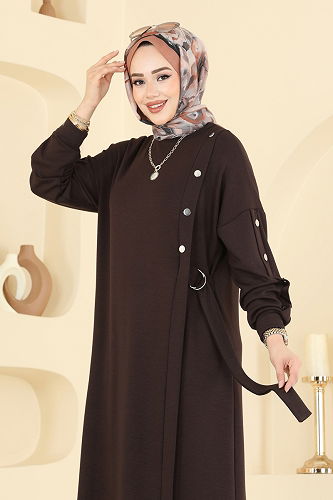 moda selvim الفستان بني 2446ANT466 - Thumbnail