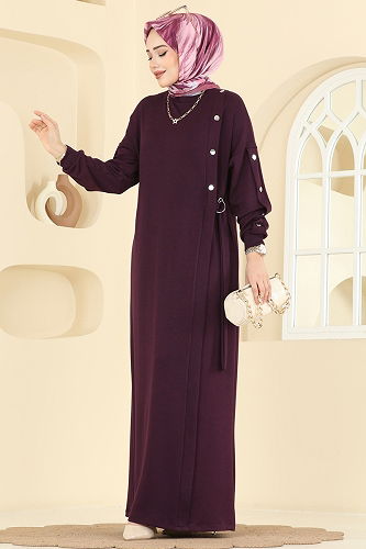 moda selvim Dress 2446ANT466 Dark Damson - Thumbnail