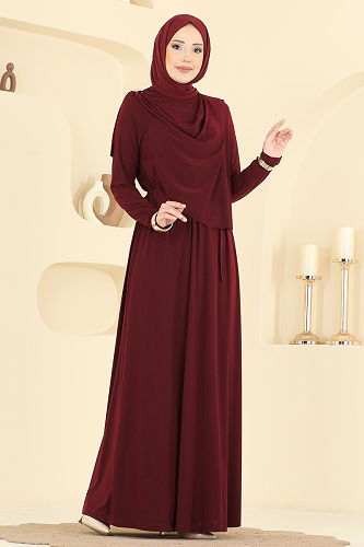 moda selvim الفستان خمري 2455ANT466 - Thumbnail