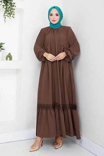 moda selvim Dress 2458HBS932-M Brown - Thumbnail