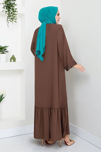 moda selvim الفستان بني 2458HBS932-M - Thumbnail