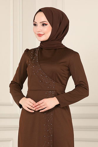 moda selvim الفستان بني 2459ASMK1074 - Thumbnail