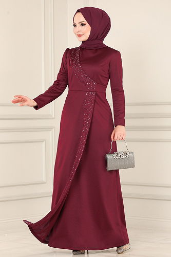 moda selvim Dress 2459ASMK1074 Burgundy - Thumbnail